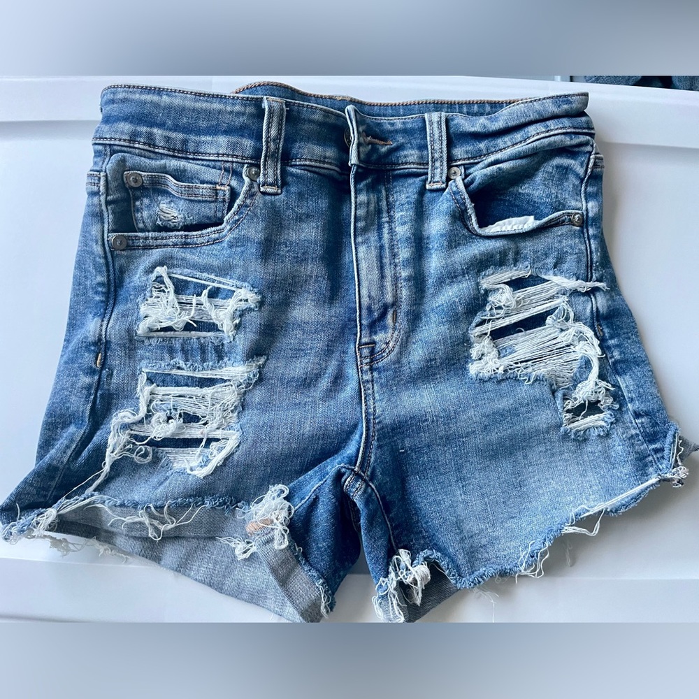 American Eagle Outfitters Blue Distressed Jean Shorts